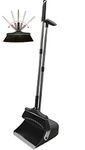 SCRATCH ANET Long Handled Dustpan and Brush, Broom and Dustpan Set, Household Dust pan Combo with 54 Inch Handle for Indoor Outdoor Household Cleaning and Sweeping (Black)