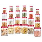 MILTON Vitro Airtight Pet Containers for Kitchen Storage, Food Grade, Stackable, Transparent Organizer Jars, Set of 24 (6 x 300 ml, 6 x 700 ml, 6 x 1.4L, 6 x 2L) for Tea, Coffee, Sugar Red Wine