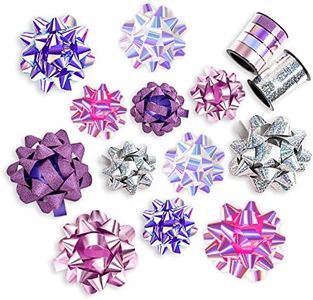 WRAPAHOLIC 14 Pcs Gift Bows Assortment - 12 Multi Colored Assorted Size Gift Bows (Purple, Pink, White, Rose Gold, Silver) and 2 Crimped Curling Ribbons, Perfect for Christmas, Holiday, Party