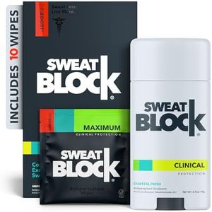 SweatBlock Antiperspirant Deodorant MAX CLINICAL System for Men & Women. Treat Hyperhidrosis, Excessive Sweating & Underarm Odor - (10) DRIBOOST Nighttime Antiperspirant Wipes + (1) Clinical Strength Deodorant Stick