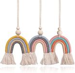 3 Pcs Cute Rainbow Macrame Car Charm, Boho Car Mirror Hanging Accessories, Rearview Mirror Car Air Freshener Essentials Oil for Women Men Girls Car Decor Wall Home Christmas Decoratio (Rainbow)