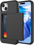 ZUSLAB Case for iPhone 15 Slide Armor Card Holder Protective Shockproof Hard Back Cover for Apple (2023) - Black