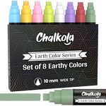 Chalkboard Chalk Markers - Pack of 8 Classic Earth Color Pens - For Blackboards, Chalkboard, Bistro, Window - Erasable Dry Erase Chalk Ink Pen - 10mm 3-in-1 Wide Nib