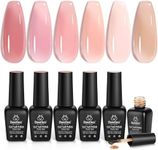Beetles Gel Nail Polish Kit, 6 PCS Jelly Gel Polish Nude Pink Color Gel Neutral Nail Art Design Translucent Gel Nail Kits Soak Off Uv Nail Lamp Cured Nail Manicure DIY Home for Women