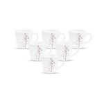 La Opala Diva, Quadra Collection, Opal Glass Coffee Mug Set 6 pcs, Autumnal, White, Standard