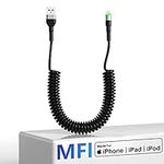 Coiled iPhone Cable for Apple Carplay, MFi Certified Retractable iPhone Charger Cord, Coiled USB to Lightning Cable with Data Sync