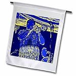 3dRose fl_164440_1 Trumpet Player W Drummer Blue Yellow Vintage Garden Flag, 12 by 18-Inch