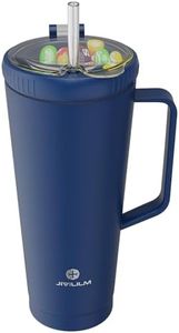 JIVILILM 32 OZ 2 in 1 Stainless Steel Insulated Snack Tumbler With Handle, 2 Lids, Straw for Water, Coffee, Snack (Navy Blue, 32 OZ)