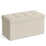 SONGMICS Storage Ottoman, Foldable Small Ottoman Foot Rest, 38 x 76 x 38 cm Foot Stool, Cube Ottoman with Storage, Load up to 300 kg, for Living Room, Bedroom, Entryway, Cream White LSF047W51