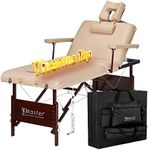 Master Massage 30" Del Ray Beauty Salon Lash Bed with Therma Top-Heated Portable Massage Table Package-Wooden Tattoo Table with 3 Section Tilting Backrest and Memory Foam (Beige)