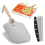 lazywoodpecker Pizza Peel 12", Metal Pizza Paddle, Aluminum Pizza Spatula Set with Pizza Cutter, Pizza Oven Accessories, Gift for Families Who Love Making and Enjoying Pizza (Pizza Peel Set 12"x 14")