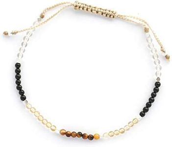 BALIPURA - Triple Protection Bracelets for Womens - Crystals Chakra Bracelets For Women - Black Tourmaline, Citrine Bracelet, Clear Quartz Crystal, Silver Beads - Healing Crystals - 2mm SMALL Beads