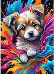 DOMROM Dog Diamond Art Painting Kits, Animal Diamond Painting Kits for Adults Full Round Drill DIY 5D, Colorful Diamond Art Kits Gem Arts and Crafts Gift Home Wall Decor 30X40cm