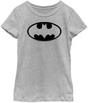 Warner Brothers Batman Basic Logo Outline Girls Short Sleeve Tee Shirt, Athletic Heather, Small