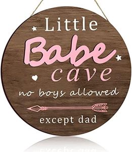 Little Babe Cave Door Sign Wood Baby Girl Nursery Decor Little Girl Nursery Room Wall Art for Girls Bedroom Living Room Hanging Rustic Woodland Decor