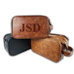 Personalized Leather Toiletry Bag for Men, Large Travel Shaving Dopp Kit Water-resistant Toiletries Organizer Leather Cosmetic Bags For Groomsmen Gifts Custom Laser Engraved Leather Gift