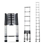 Corvids 5.0m (16.5 feet) Portable & Compact Aluminium Telescopic Ladder | 2-Year Warranty | EN131 Certified 14-Steps Foldable Multipurpose Collapsible Ladder for Home & Outdoor use Silver