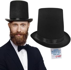 Nicky Bigs Novelties Adult Black Felt 8-Inch Tall Top Hat - Abe Lincoln Hat, Steampunk Top Hat, Magician, Victorian Era, Vampire Costume Hat for Halloween, Cosplay, Dress-Up Accessory, Black, One Size