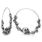 Stainless Steel Hoop Earrings with Skulls, Circle Huggie Hinged for Women