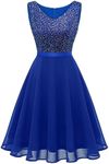 Dressystar Women's V Neck Short Sequin Dress Glitter A-line Swing Cocktail Party Dresses Knee Length SQ10 Royal Blue L