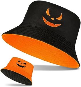 ramede Halloween Bucket Hat for Women Pumpkin Fisherman Hat Cotton Lightweight Print Accessories for Sun Cute Men Fishing Cap Adult for Unisex Travel Orange, Black