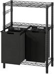 Laundry Sorters with 2 X 45L Laundry Bags & 2 Tier Adjustable Storage Shelf, Pull-Out and Removable Oxford Fabric Laundry Baskets, Black