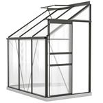 Outsunny 6' x 4' Aluminum Lean-to Greenhouse Polycarbonate Walk-in Garden Greenhouse with Adjustable Roof Vent, Rain Gutter and Sliding Door for Winter, Dark Grey