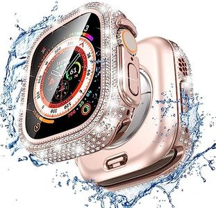 [2-in-1] LETOID Waterproof Case for Apple Watch Ultra/Ultra 2 Screen Protector 49mm, Women Bling Diamond Front Hard Glass Protective Case with Back Bumper Cover Accessories for iWatch