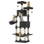 Feandrea Cat Tree, 206 cm Large Cat Tower Condo with 13 Scratching Posts, 2 Perches, 2 Caves, Basket, Hammock, Pompoms, Multi-Level Design, Ink Black UPCT190B01