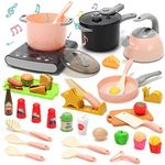 CUTE STONE Play Kitchen Accessories Set, Kids Cooking Toys Set with Play Pots and Pans, Electronic Induction Cooktop with Sound & Light, Cookware Utensils Kids Kitchen Set Kitchen Toys for Kids