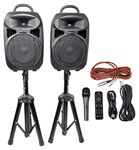 Rockville RPG082K Dual 8" Powered PA System Speakers/Bluetooth+Mic+Stands+Cables