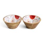 SAAGA Mango Wood Nuts Bowl for Kitchen - Pack of 2 - Decorative Bowl for Snacks, Dry Fruits & Soup Serve-Ware - 6 Inch X 3 Inch, Burnt Sienna