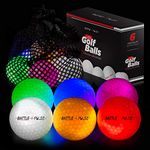 BattlePulse 300-hr Lighting Time Glow in The Dark Golf Balls with Mesh Bag | Water Resistant Glow Golf Balls | 6 pc Light Up Golf Balls | LED Light Glow Balls | Glow in The Dark Ball | 3-Layer Design