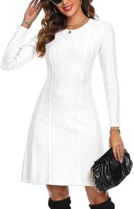 Aottori Robe Pull Femme Hiver Décontractée Tricotée Robe Pull Elegant Col Rond A Ligne Robes Casual Manches Longues Mini Robe Pull pour Fête Loisirs Cocktail Robe Pull Blanc M