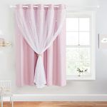 NICETOWN Pink Blackout Curtains for Girls Bedroom, Ombre Moon Star Hollow-Out Curtain with Sheer Gauze White Elegant Layered Curtain for Living Room, Patio, Sliding Glass, 70x63 inch, Pink, 1 PC