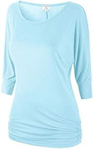 Match Women's 3/4 Sleeve Drape Top with Side Shirring (140 Light Blue,X-Large)
