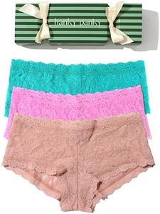 hanky panky - Signature Lace Boyshort Panties for Women: Holiday Edition | Size S | Desert Rose, Water Lily, Tour Guide - Blue/Blue Stripe Cracker | Everyday Underwear, Lacy Lingerie | 3 pack