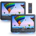 NAVISKAUTO 10.1" Dual Screen Car DVD Players, 5 Hours Battery, Support USB SD Card, Region Free, Last Memory - Play 1 Movie across 2 Screens