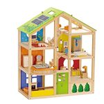 Hape All Season House (Furnished)| Award-Winning 3-Storey Dolls House Toy with Furniture, Accessories, Movable Stairs and Reversible Season Theme