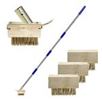 Crack Weeder with 4 Weed Brush Heads, 57 Inch Long Manual Crevice Weeding Tool, Moss Weed Puller Tool Grout Brush with Steel Handle for Deck, Walls, Paver, Patio, Walkway