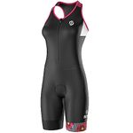 SLS3 Triathlon Suits Women - Slim Athletic FRT Tri Suit Women - One Piece Female Trisuit - Womens Triathlon Suit, No Shelf Bra (Black/Fuchsia Poppies, Large)