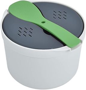 YUEHISY Microwave Rice Cooker 2L, Food Grade PP with Strainer & Steaming Pot, Complete Set, Dishwasher Safe (Green)