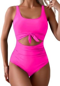 Eomenie Women's One Piece Swimsuit Tummy Control Slimming Bathing Suit Cutout Tie Knot Swimwear, Hot Pink, Medium