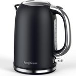 Electric Tea Kettle for Boiling Water, Wide-Open Lid Stainless Steel Water Boiler, 3000W/1.7L for Coffee/Tea Brewing, Auto Shut-Off & Boil-Dry Protection, Cordless Swivel Base & LED Indicator, Black