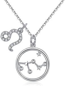 Qings Collar Plata Mujer Zodíaco Leo Cadenas Plata Mujer Collares Colgante Horóscopo, Astrología Fiesta