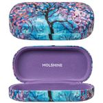 molshine Hard Shell Leather Sunglasses Case,Classic Large Glasses Case for Women Men,Sunglass Eyeglasses (Cherry Blossoms)