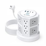 TROND Tower Power Bar with Surge Protector, 10ft Long Extension Cord Indoor, 14 Multi Outlets 4 USB Ports (2 USB-C), Flat Plug Vertical Power Strip, Desktop Charging Station for Dorm Room Essentials