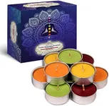 Chakra Tealight Candles - Meditation and Manifestation Tea Candle - Scented Tea Lights Candles - Scented Candles Set of 64 - Sandalwood, Patchouli, Frankincense Myrrh, Ylang Ylang -Votive Candles Bulk