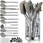 Berglander Kitchen Utensils Set 38 Pieces Non-Stick Silicone Cooking Utensils Set, Kitchen Tools Set, Spoon Spatula Set with Sturdy Stainless Steel Utensil Holder, Dishwasher Safe