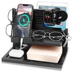 Mobile Phone Wooden Docking Station, Call phone Docking Station, Key Holder, Watch Organiser, Wooden Desktop Storage Station for Airpod, Gift for dad, Husband, Teacher, Birthday, Christmas (black2)